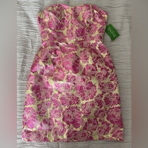 Lilly Pulitzer NWT gold and pink strapless dress, size 4